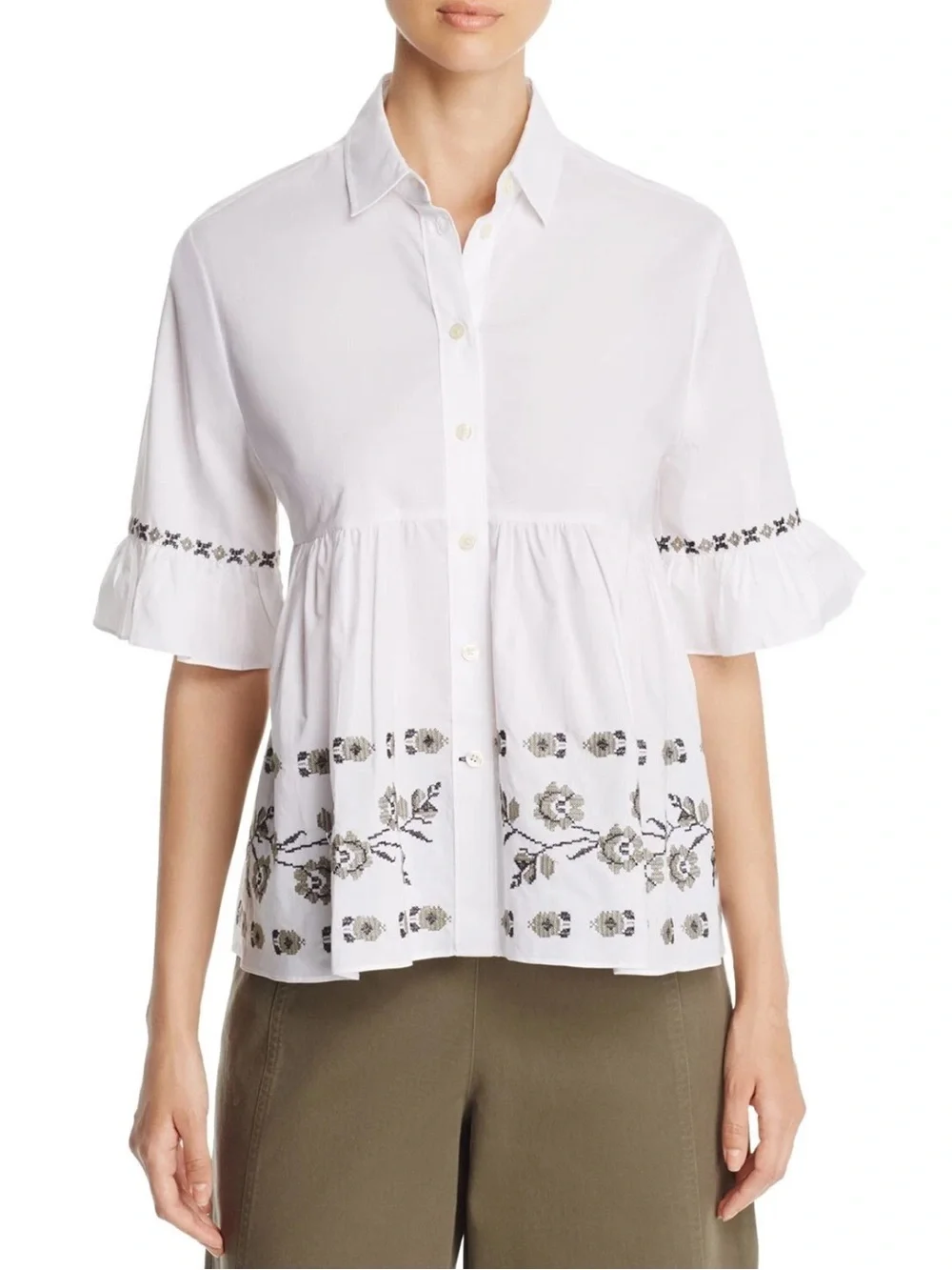 kate spade new york Broome Street Embroidered Poplin Top - S